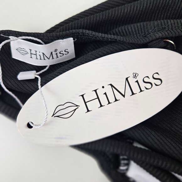 Black Ribbed Two-Piece Bikini Strappy Top & High-Waist Bottoms Womens Size M - Picture 7 of 8